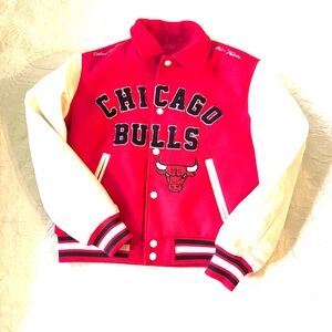 Chicago Bulls Red and White Varsity Jacket